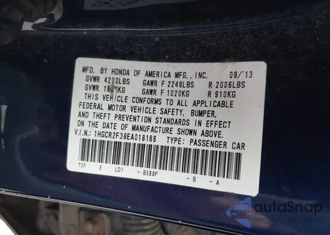 2014 Honda Accord Lx z USA, uszkodzony, nr VIN 1HGCR2F38EA018166